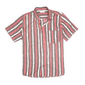 Urban Outfitters Raga Man Linnie Striped Cotton SS Button Up Shirt Red Large
